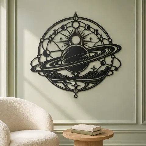 Vue alternative de Saturn Ring Rhythm Metal Wall Art | Celestial Boho Wall Decor