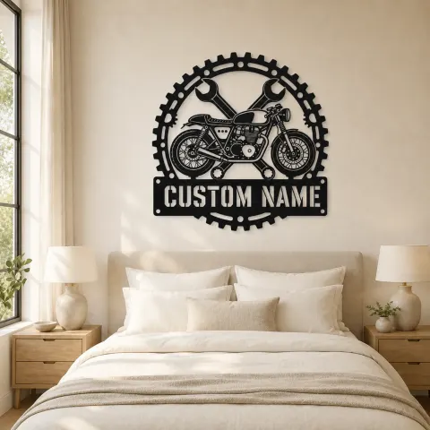 Vista alternativa de Cartel de metal personalizado de motocicleta cafe racer con engranaje y llave