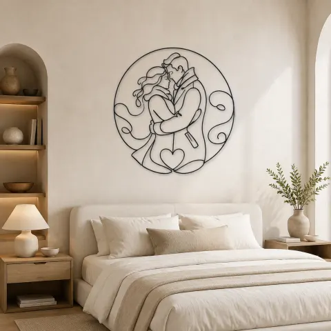 Vue alternative de Décoration murale en métal Amoureux en manteau d'hiver | Décor couple romantique