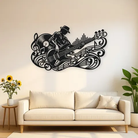 Bass Guitar Rhythm Metal Wall Art | Music Room Wall Decor