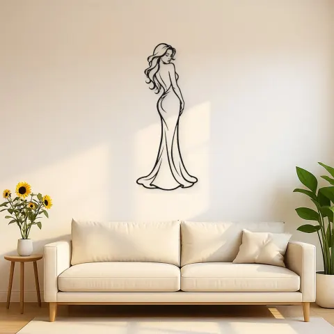 Midnight Gown Muse Metal Wall Art | Minimalist Woman Line Art