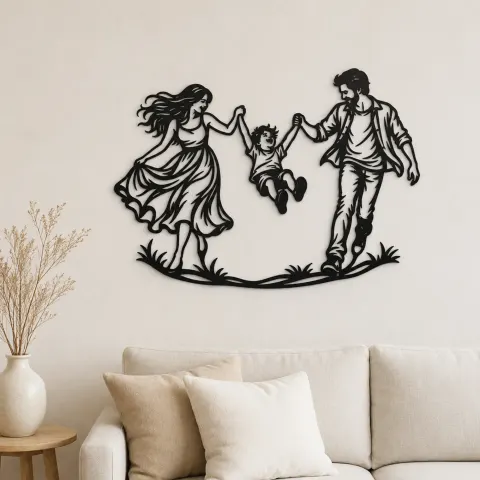 Parents Child Swing Metal Wall Art | Family Silhouette Decor