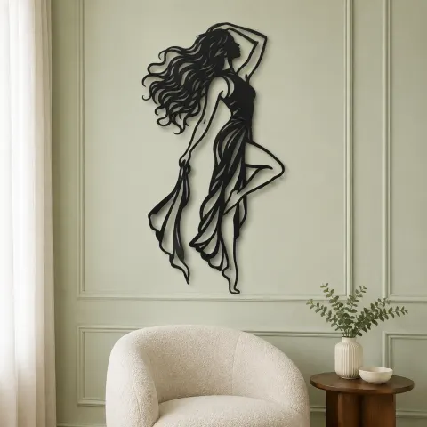 Vue alternative de Confident Side Profile Metal Wall Art | Minimalist Woman Line Art