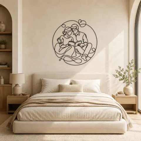 Vue alternative de Amoureux Lisant Ensemble Décoration Murale en Métal | Décor de Couple Romantique