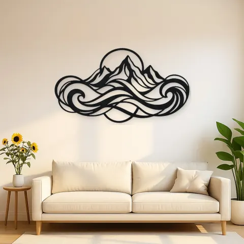 Fluid Mountain Waves Metal Wall Art | Nature Silhouette Decor