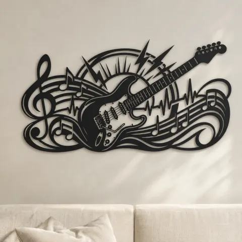 Electric Guitar Pulse Metal Wall Art | Music Room Wall Decor