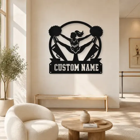 Décoration murale en métal personnalisée pom-pom girl avec pompons