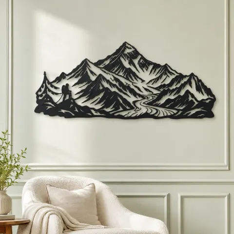 Vue alternative de Minimal Everest Tribute Metal Wall Art | Nature Silhouette Decor