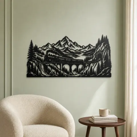 Vue alternative de Train through Mountains Metal Wall Art | Travel and City Wall Decor