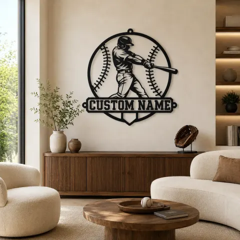 Décoration murale en métal personnalisée - Batteur de baseball balle cousue