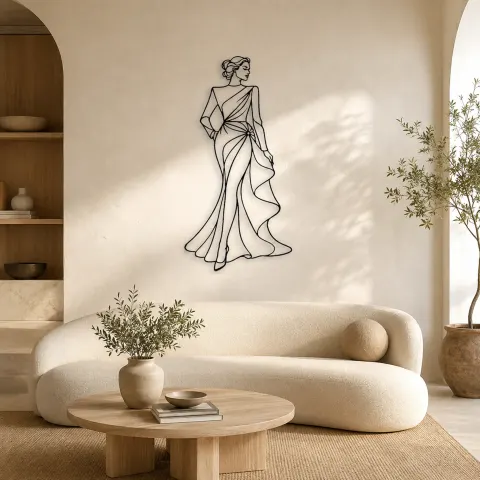 Décoration murale en métal pose de robe de défilé | Décor mural figure de mode