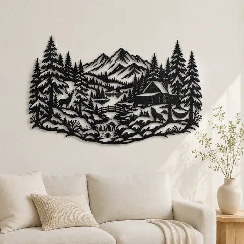 Winter Pine Forest Metal Wall Art | Nature Silhouette Decor