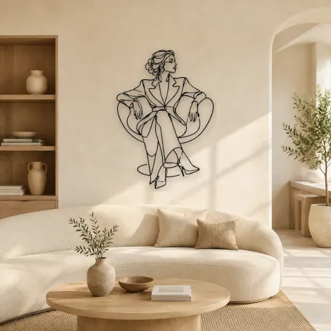 Décoration murale en métal "Pose Couture Assise" | Décor de Figure de Mode