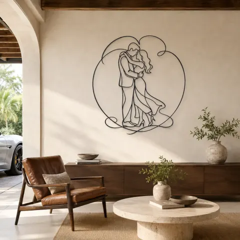 Décoration murale en métal Étreinte d'Anniversaire | Décor Romantique pour Couple