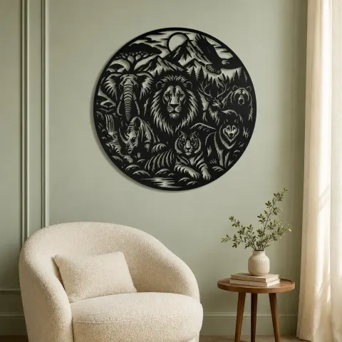 Vue alternative de Wildlife World Circle Metal Wall Art | Wildlife Silhouette Decor