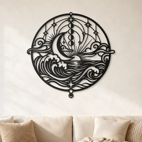 Moon and Ocean Metal Wall Art | Coastal and Nautical Wall Decor