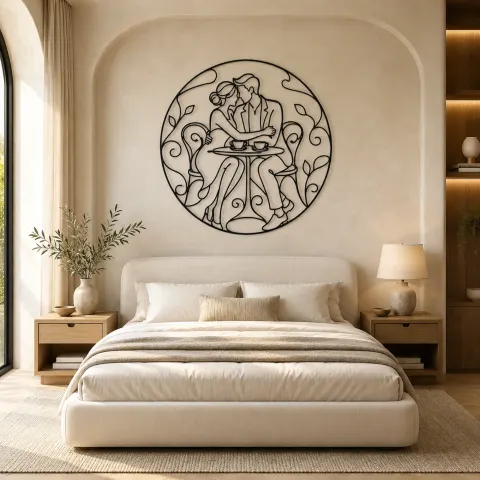 Vue alternative de Décoration murale en métal amoureux de café assis | Décor romantique couple