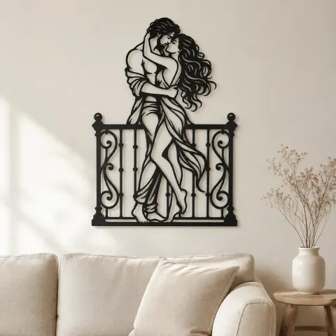 Balcony Embrace Metal Wall Art | Romantic Couple Decor