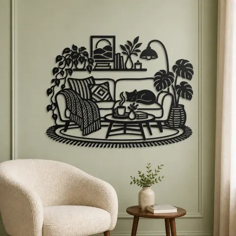 Vue alternative de Cozy Sofa Line Metal Wall Art | Cozy Home Metal Decor