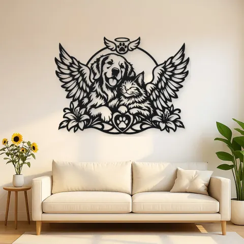 Pet Memorial Wings Metal Wall Art | Pet Lover Silhouette Decor