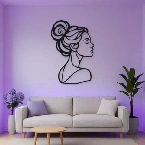 Hair Bun Profile Metal Wall Art | Minimalist Woman Line Art alternative Ansicht