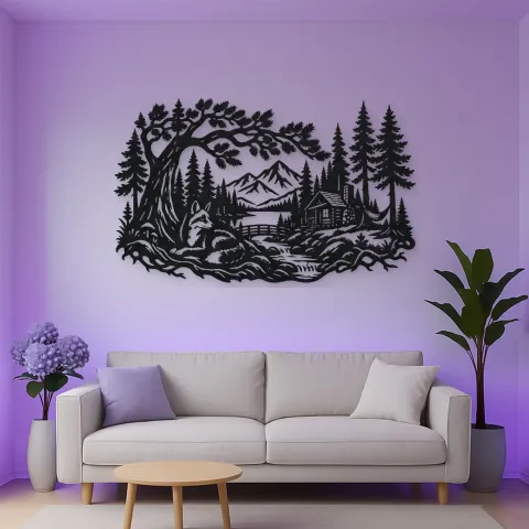 Vista alternativa de Fox beneath the Trees Metal Wall Art | Wildlife Silhouette Decor