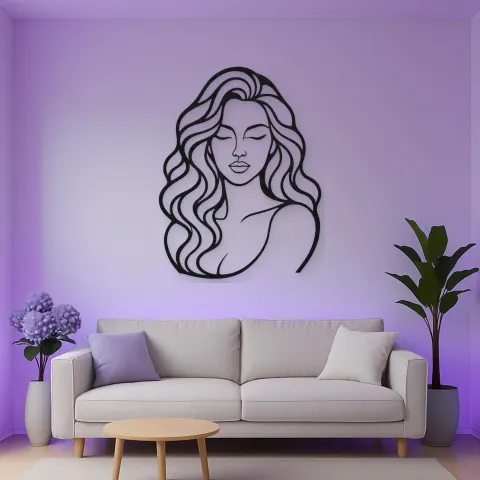 Vue alternative de Wavy Hair Beauty Metal Wall Art | Minimalist Woman Line Art