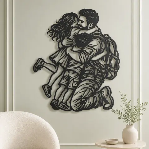 Vue alternative de Homecoming Family Hug Metal Wall Art | Family Silhouette Decor