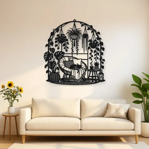 Hanging Plant Garden Metal Wall Art | Botanical Metal Wall Decor