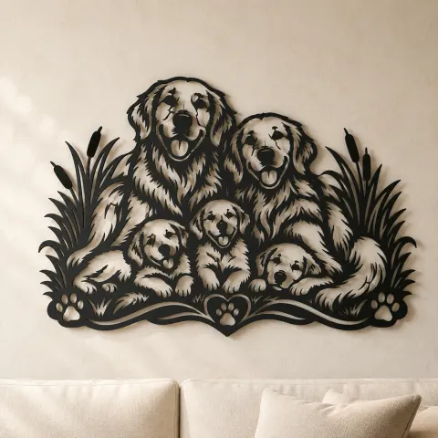 Golden Retriever Family Metal Wall Art | Pet Lover Silhouette Decor