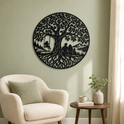 Vue alternative de Tree with Family Metal Wall Art | Family Silhouette Decor