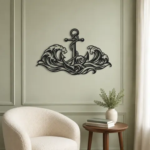 Vue alternative de Anchor and Waves Metal Wall Art | Coastal and Nautical Wall Decor