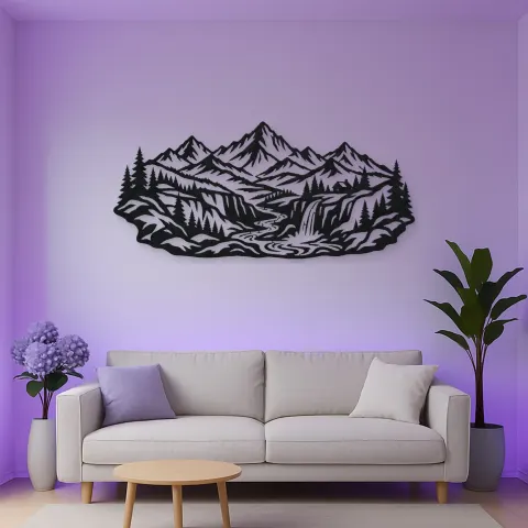 Vue alternative de Canyon Mountain Flow Metal Wall Art | Nature Silhouette Decor