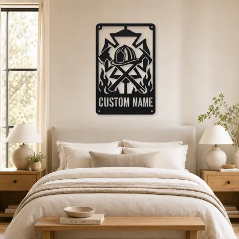 Vue alternative de Décoration murale en métal personnalisée blason de pompier avec haches