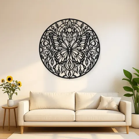 Butterfly Mandala Metal Wall Art | Spiritual Boho Metal Decor
