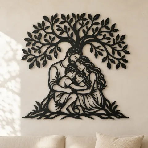 Family Tree Embrace Metal Wall Art | Family Silhouette Decor