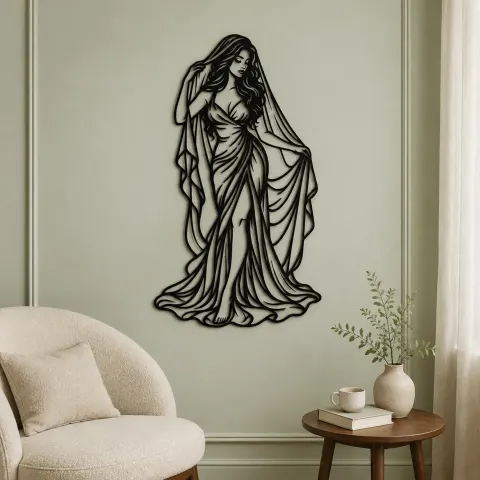 Vue alternative de Veiled Muse Metal Wall Art | Minimalist Woman Line Art