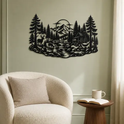 Vue alternative de Deer in the Pines Metal Wall Art | Wildlife Silhouette Decor