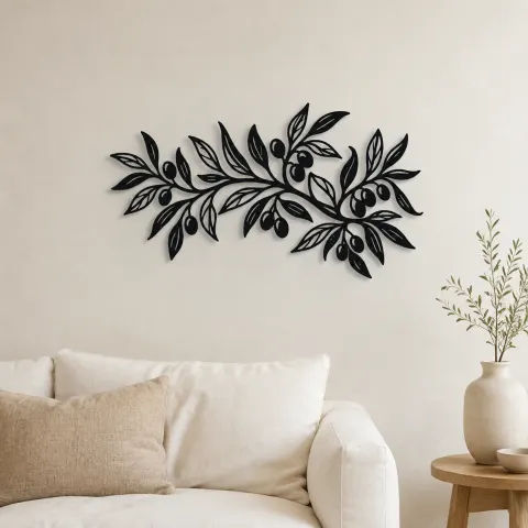 Olive Branch Flow Metal Wall Art | Botanical Metal Wall Decor
