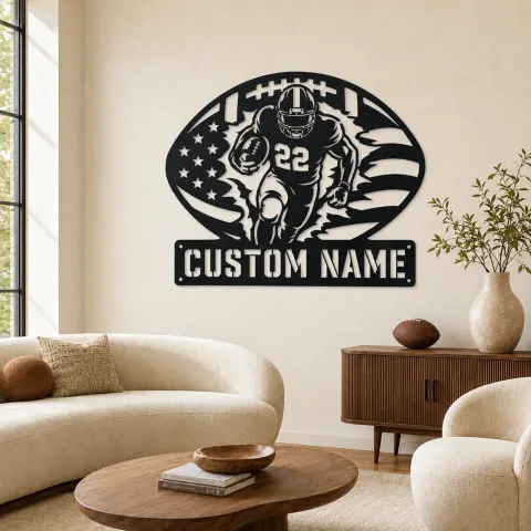 Décoration murale en métal personnalisée avec running back numéro 22 et drapeau américain