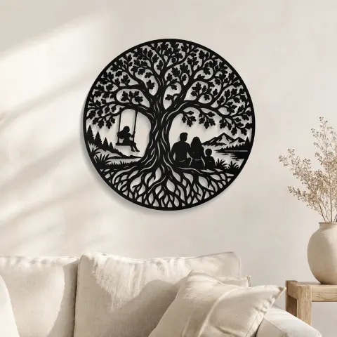 Tree with Family Metal Wall Art | Family Silhouette Decor
