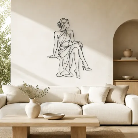 Pose de Mode Jambes Croisées Décoration Murale en Métal | Décor de Mur de Figure de Mode