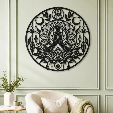 Vue alternative de Meditation Hands Lotus Metal Wall Art | Movement Silhouette Decor