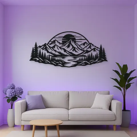 Vista alternativa de Mountain Sunset Arc Metal Wall Art | Nature Silhouette Decor