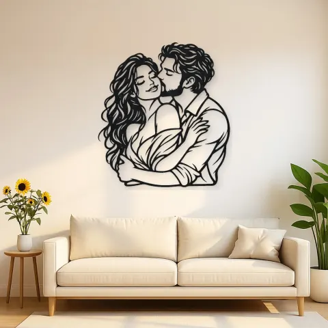 Cheek Kiss Metal Wall Art | Romantic Couple Decor