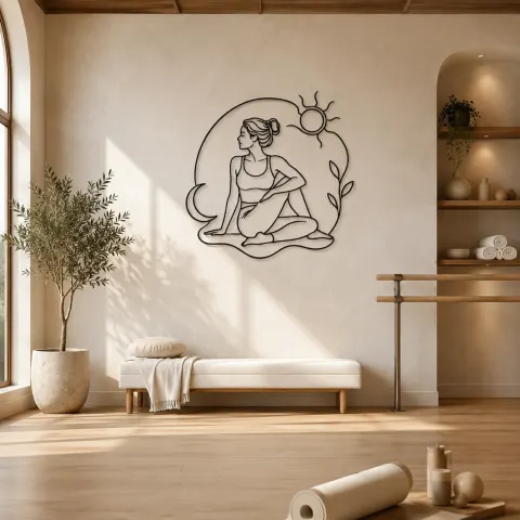 Décoration murale en métal "Side Crow Twist" | Décor mural de yoga et méditation
