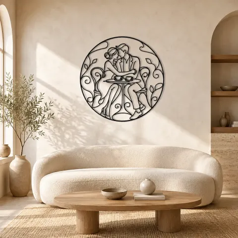 Décoration murale en métal amoureux de café assis | Décor romantique couple