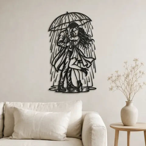 Rainy Day Kiss Metal Wall Art | Romantic Couple Decor