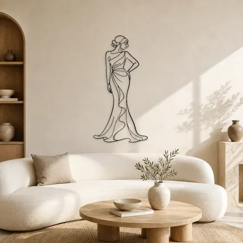 Décoration murale en métal "Profil de robe perle" | Décor mural figure de mode