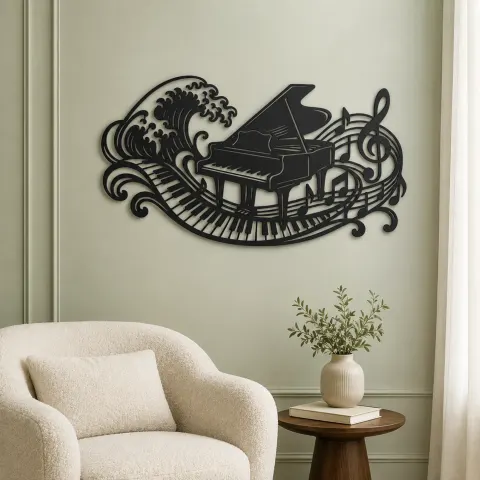 Vue alternative de Piano Wave Keys Metal Wall Art | Music Room Wall Decor